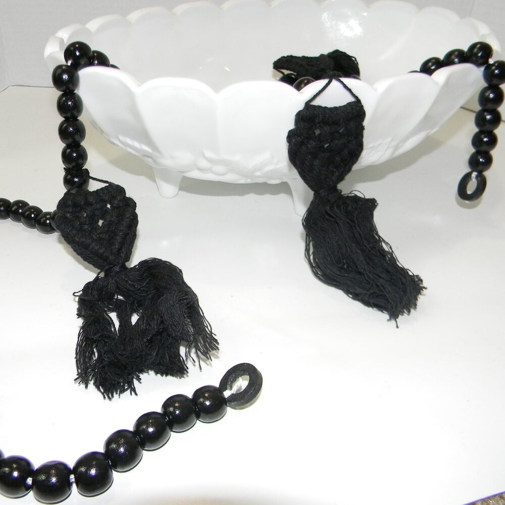 Black Wood Bead Garland Boho Decorative Fall Decor 6 Feet NEW
